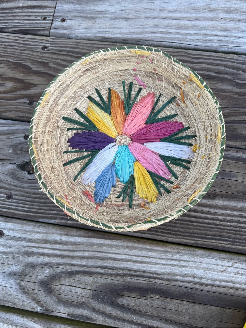 Hand woven Mayan basket container multi color